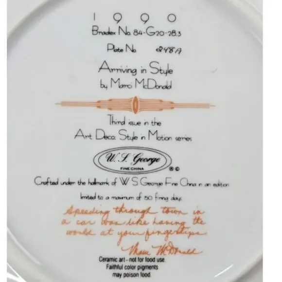 W.S George-Marci McDonald | Art Deco Plate-'Arriving in Style' | 8.5 in - Picture 5 of 5